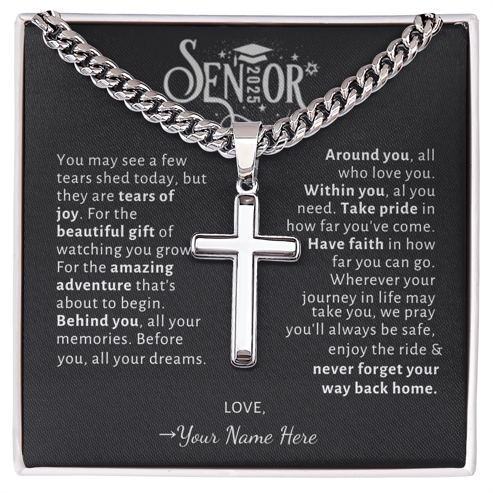 Custom Gift for Graduation "The Beautiful Gift of Watching You Grow" Cross Necklace