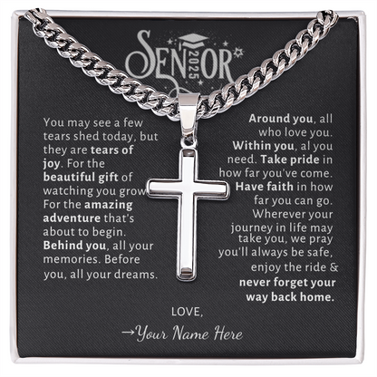 Custom Gift for Graduation "The Beautiful Gift of Watching You Grow" Cross Necklace