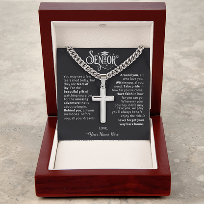 Custom Gift for Graduation "The Beautiful Gift of Watching You Grow" Cross Necklace