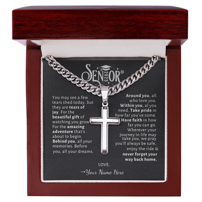 Custom Gift for Graduation "The Beautiful Gift of Watching You Grow" Cross Necklace