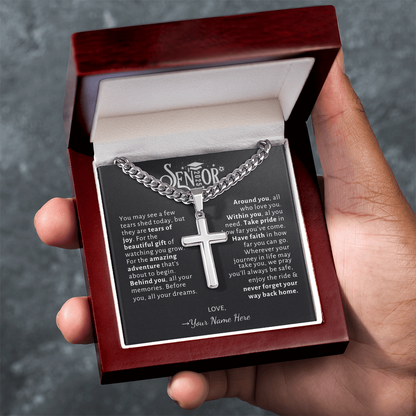 Custom Gift for Graduation "The Beautiful Gift of Watching You Grow" Cross Necklace