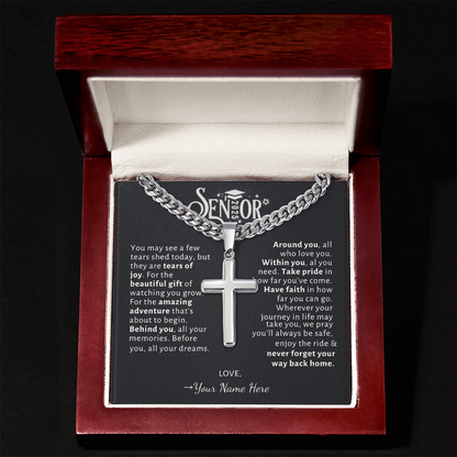 Custom Gift for Graduation "The Beautiful Gift of Watching You Grow" Cross Necklace