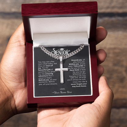 Custom Gift for Graduation "The Beautiful Gift of Watching You Grow" Cross Necklace